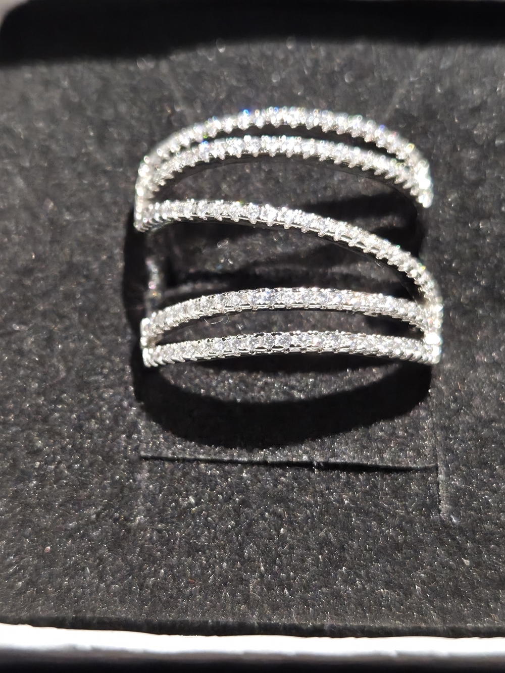 AAA Cubic Zirconia Zig Zag Openwork Ring — Silver